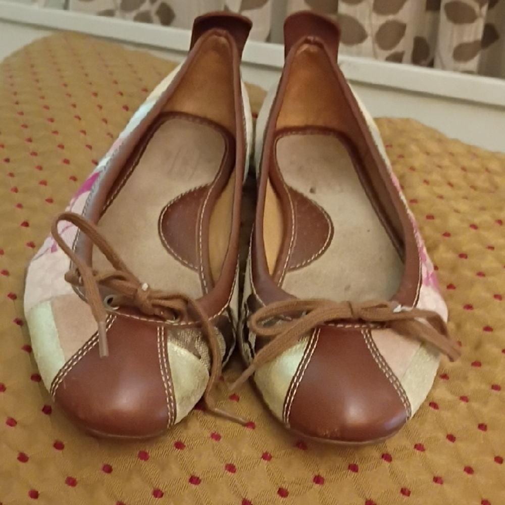 Coach Brown and Pastel Patchwork Flats